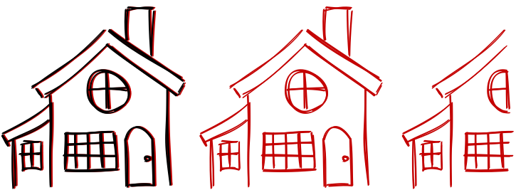 A house with two-and-a-half houses in red added (the first red house 'shadows' the black house)
