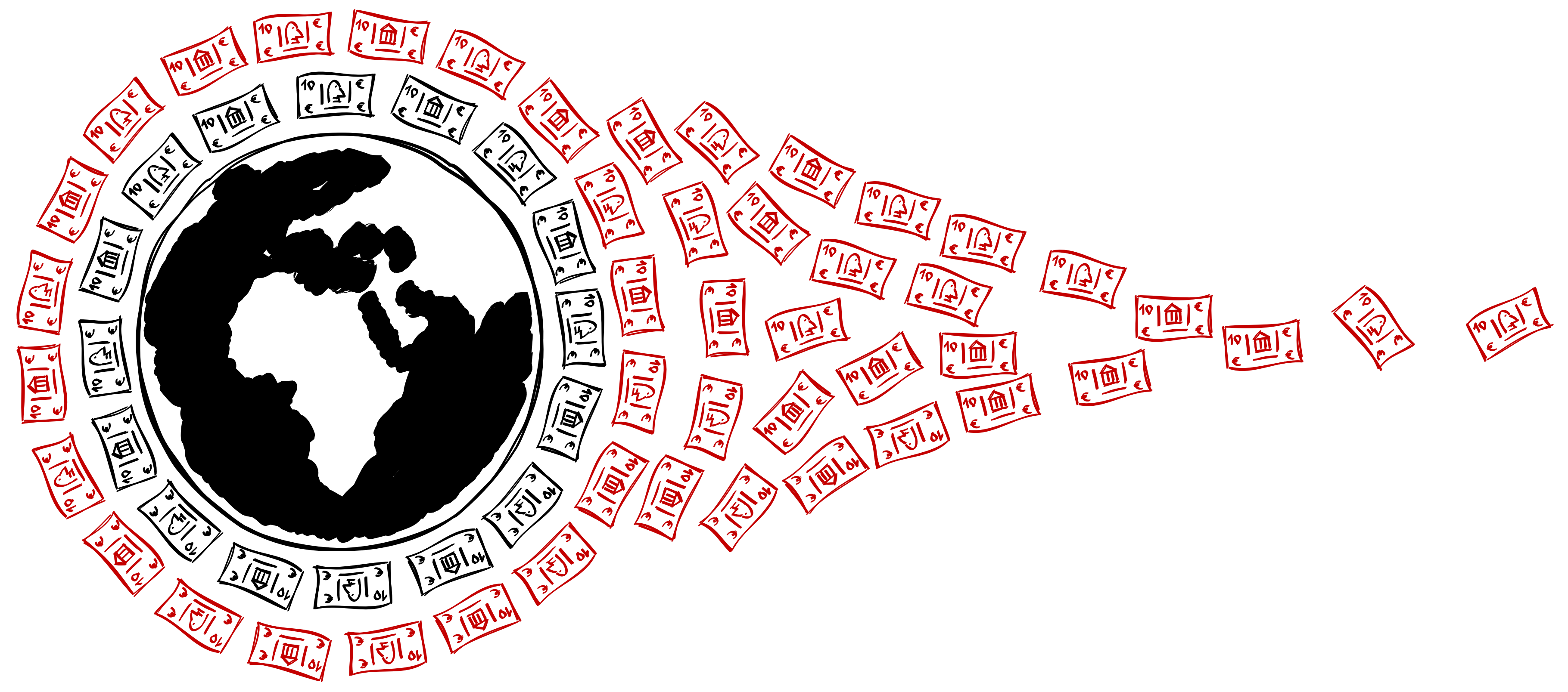 Earth surrounded by money and three times as much debt