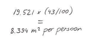 19.521 x (43/100) = 8.394 m² per persoon